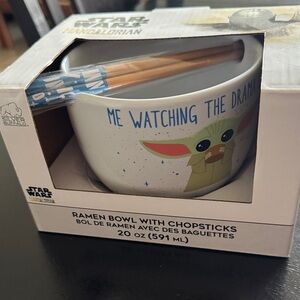 Star Wars Mandalorian White Ramen Bowl with Chopsticks